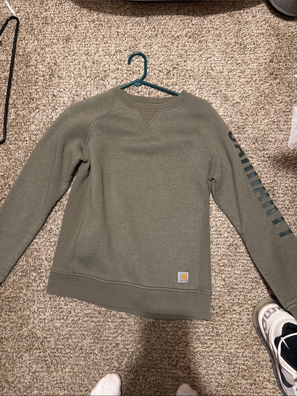 Carhartt Olive Crewneck Sweatshirt with Logo Sleeve